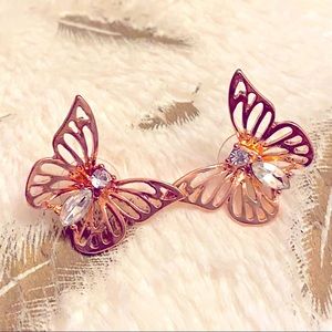 Beautiful Rose Gold Crystal Butterfly Earrings!
